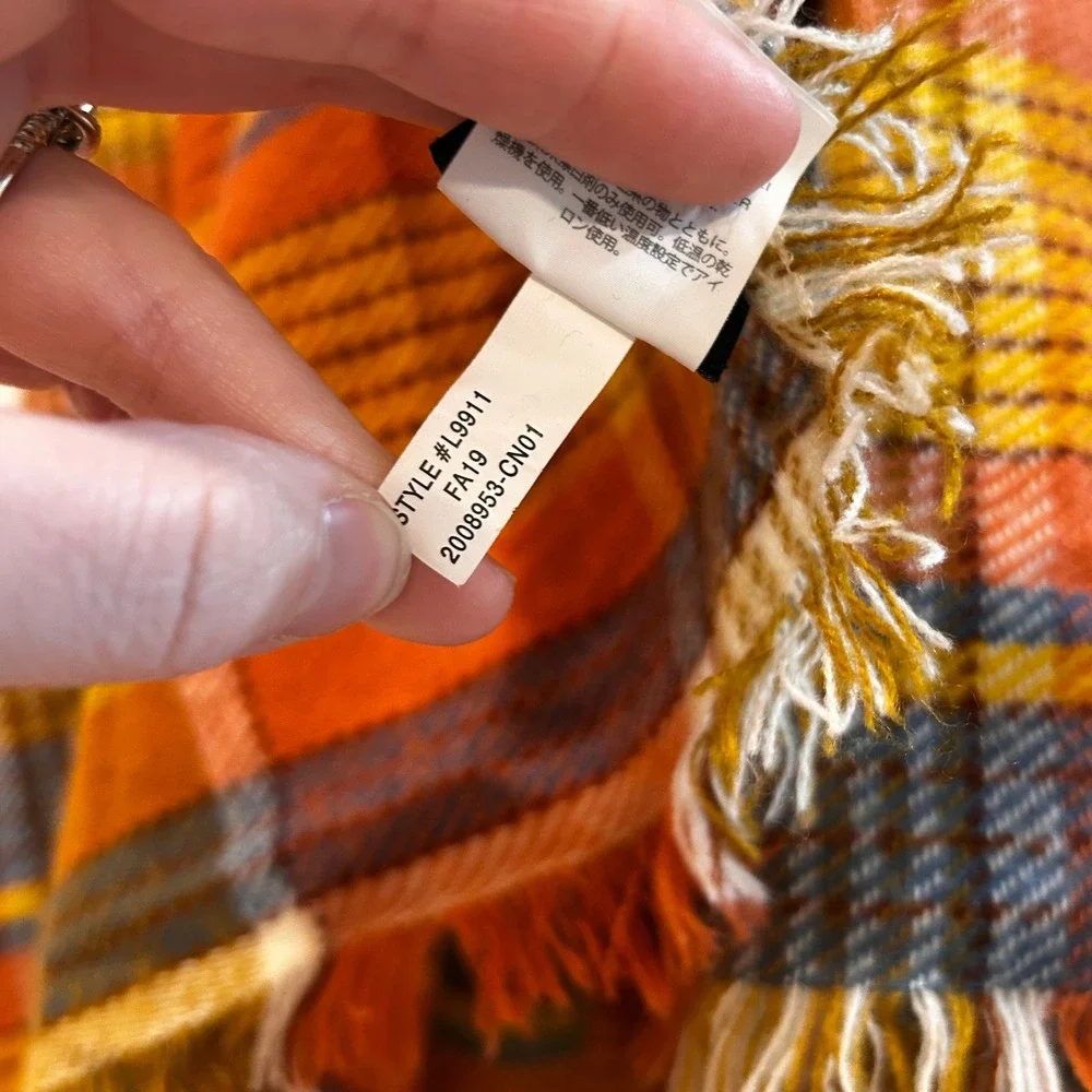 Madewell Tartan Plaid Fringe Blanket‎ Scarf Orange Yellow Soft Warm Travel Chic